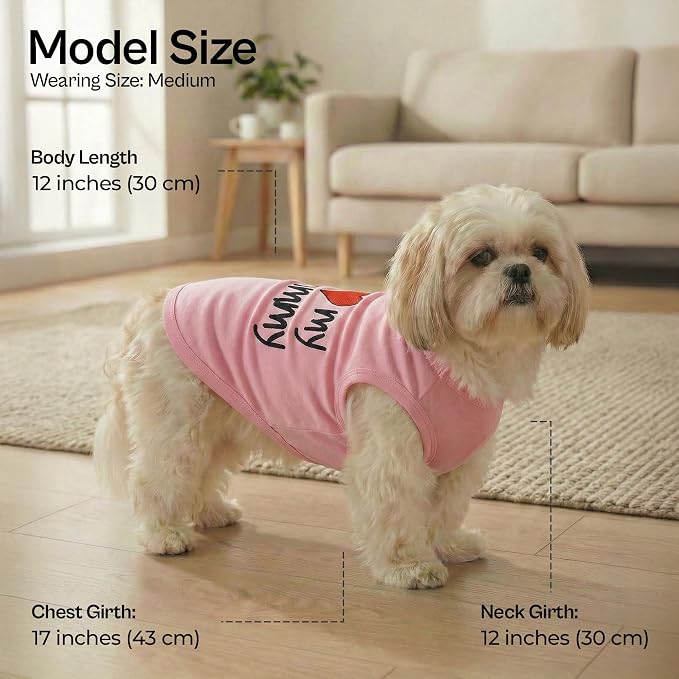 Parisian Pet I Love My Mommy Dog Shirt 100% Cotton Shirts for Large Dogs - Pink Sleeveless Girl Pet Clothes - Lightweight Pet Tshirts - Breathable Puppy Clothes - Stretchy Dog Summer Shirt