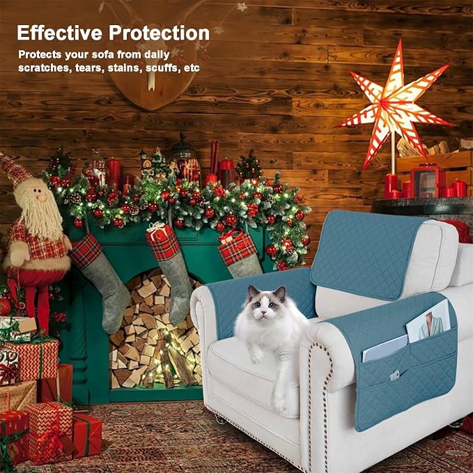 Large Polyester Armrest and Headrest Covers with 2 Pockets | Soft, smooth polyester resists daily wear nonslip silicone backing helps shield recliners and sofas from pet scratches
