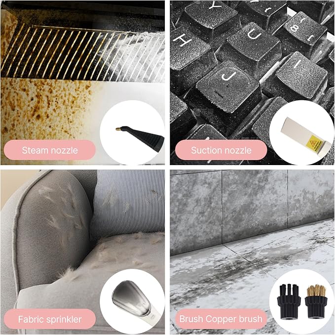 Rolling Upholstery and Carpet Cleaner with Steam and Vacuum, Digital Touch Screen, Detachable Water Tank, Portable Handle, Hose and Wire Storage Rack for Pet, Couch, Rug, Floor