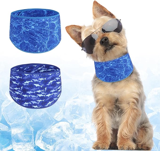 BEAUTYZOO Dog Cooling Bandana for Medium Large Dogs, 2 Pack Instant Cooling Bandanas Breathable Cooling Ice Towel Neck Wraps, Pet Scarf Keep Dogs Cool in Hot Summer,Shark S
