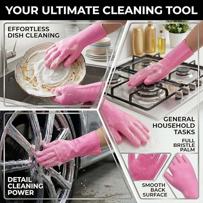 NVNAN Dog Bath Gloves for Washing, Pet Grooming Gloves with Shampoo Brush, Dog Bath Brush for Dogs and Cats, Essential Dog Bath Supplies (1 Pair, Pink)