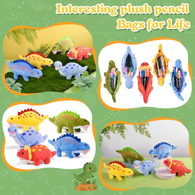 BB FUN HOUSE Pencil Case for Kids, 3D Plush Animal Dog Dinosaur Pencil Pouch Soft Stationery Storage Pen Bag for Girls and Boys School Supplies