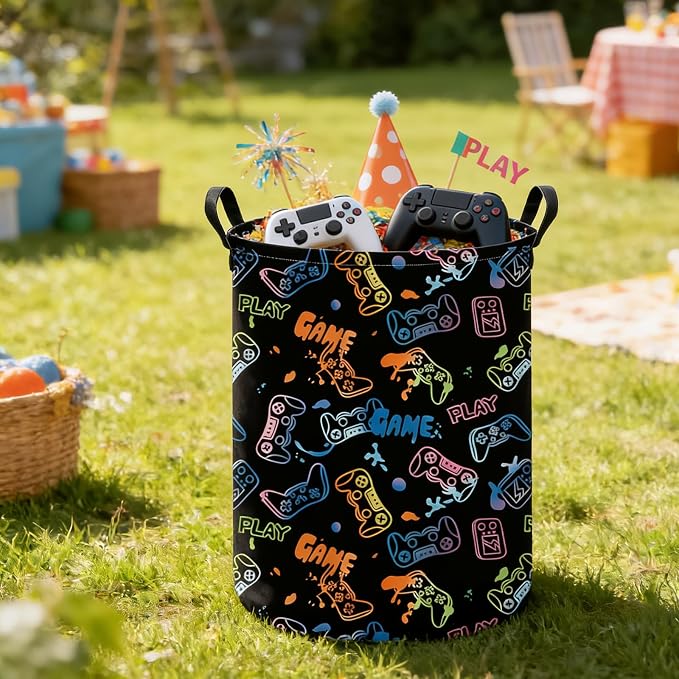 Game Fabric Storage Bin Nursery Organizer Basket | Organizer Bin Dirty Clothes Collapsible Waterproof for College Dorms, Boys and Girls Bedroom,Bathroom
