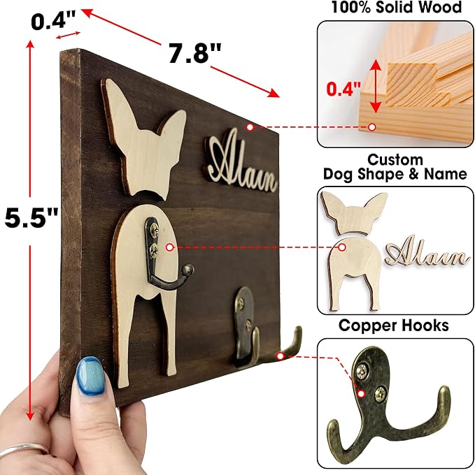 Personalized Dog Leash Holder, Dog Butt Harness Wall Hanger Organizer with Name, Hooks for Leashes, Keys, Collars, Funny Leash Rack Wall Mount for Entryway, Gift for Pet Lovers, Home Décor