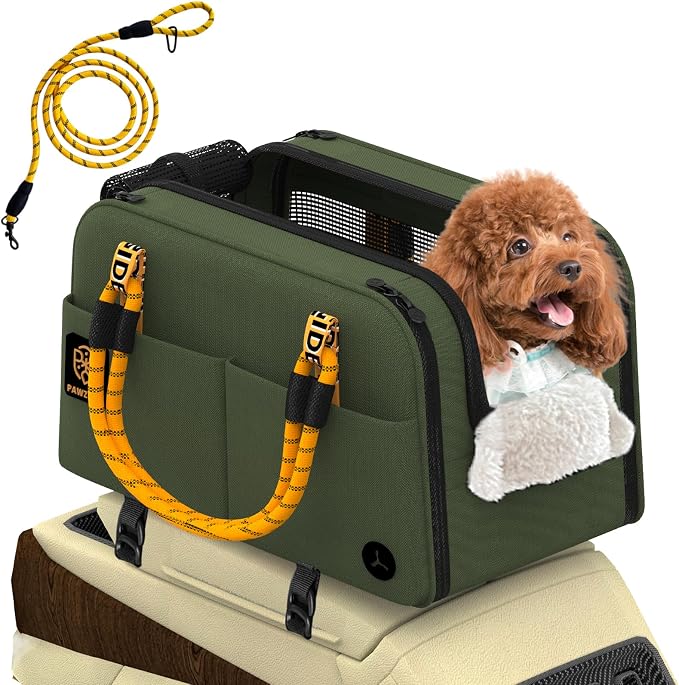PAWZIDEA Center Console Dog Car Seat, Secure Straps & Anti Slip, Up to 12lb | Enclosed Small Dog Armrest Booster Car Seats, Anti-Collapse Portable Pet Carrier Soft-Sided, Removable Pillow &Storage Pocket