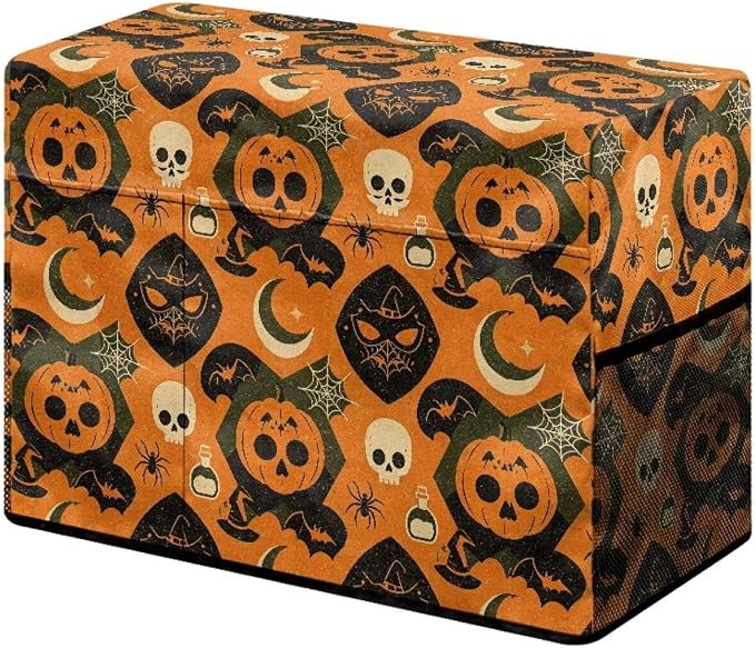 Sewing Machine Cover,Halloween Skull Pumpkin Print,Orange | Dust & Pet Hair Protection,Fits Standard Singer, Brother and Janome Machines, Protecting & Decorating Your Sewing Space
