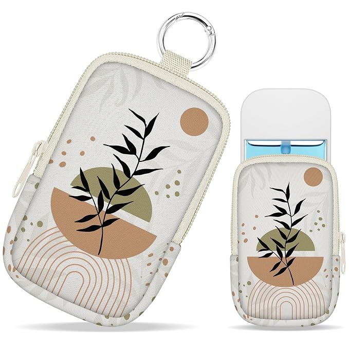 Hand Sanitizer Holder, Abstract Leaf Spray Case Zippered Pouch | Keychain, Travel Size, Cute Fashion Accessory with Snap Hook, for Glow Mist and Power Mist 1FL OZ, Mini Small Pocket Clip on