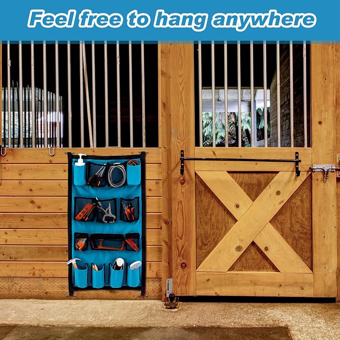 Riakrum 2 Pcs Horse Trailer Grooming Bag Hanging Horse Door Caddy Trailer Organizer Storage(Fresh,39 x 23 Inch) | Hanging Door Organizer for Trailer Stable, Mesh Pockets for Brushes Tools, Waterproof Fabric, Easy Install with Hooks