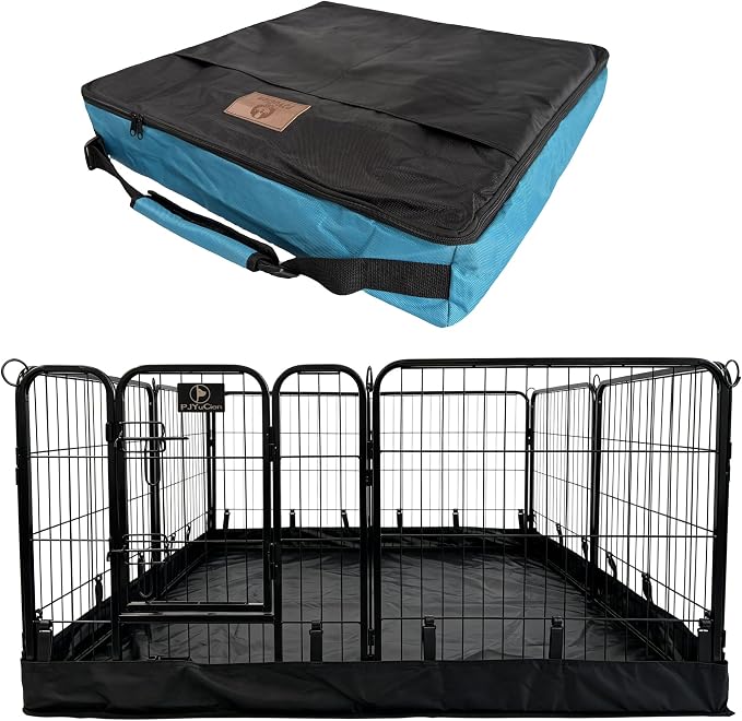 PJYuCien Puppy Playpen Plus Storage Bage with Bottom, 8 Panels 24" H | Heavy Duty, Dog Fence for Small Dogs, Foldable Square Pen, Indoor, Outdoor, Backyard Pasture, Camping, Protects Floors