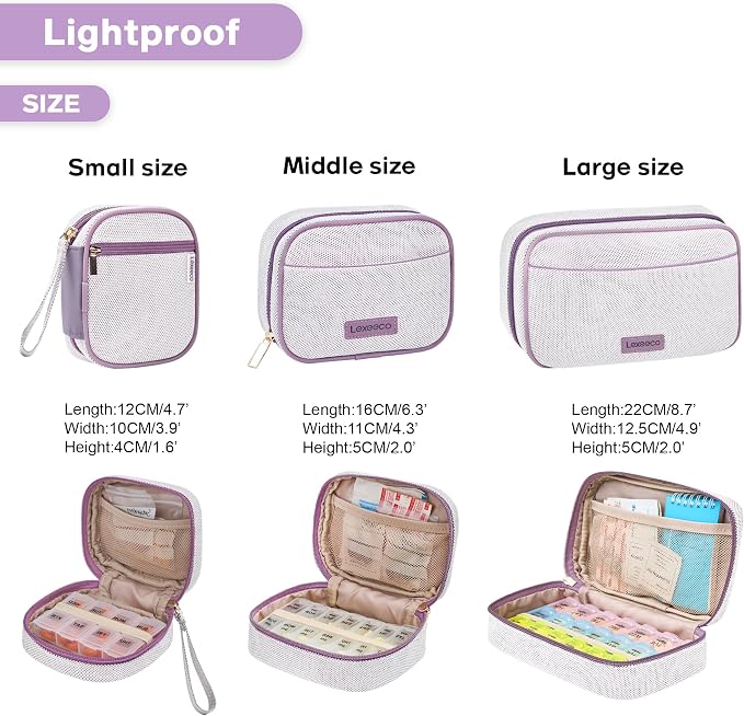 Lexeeco Travel Pill Case for Purse with Weekly Pill Organizer 3 Times a Day | Cute Am Pm Pill Box 7 Day ,Travel Medicine Organizer Pill Container Holder for Vitamins,Fish Oils,Medication,Medical Supplies