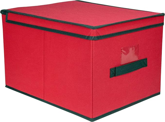 Northlight 16" Red Collapsible Christmas Decoration Storage Box with Handel