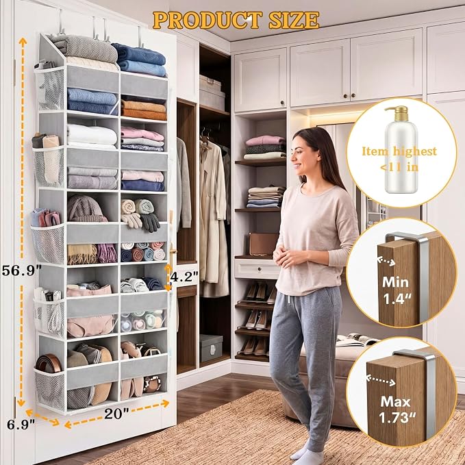 5-Tier Over Door Organizer, 10-Compartment Wide Storage Rack | 20" wide, 80 lbs for heavy family use, 10 side pockets, fits doors for closet, nursery, entryway, dorm, RV, laundry room