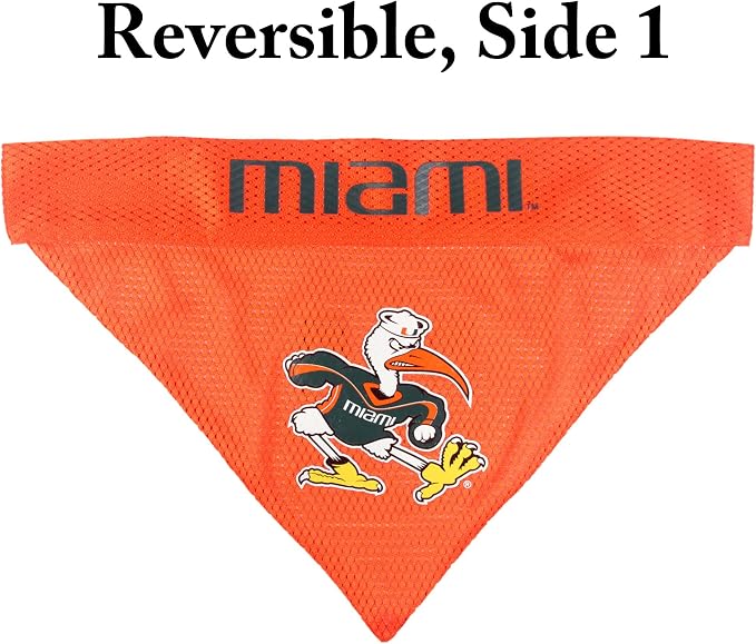 Pets First Collegiate Pet Accessories, Reversible Bandana, Miami Hurricanes, Small/Medium