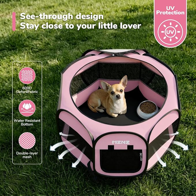 Dog Cat Small Animal Puppy Playpen Crate, Small, Whole Pink | Portable Pop Up Pet Cage Enclosure Tent Kennel Indoor Outdoor with Carrying Case, No Assembly, Camping Use
