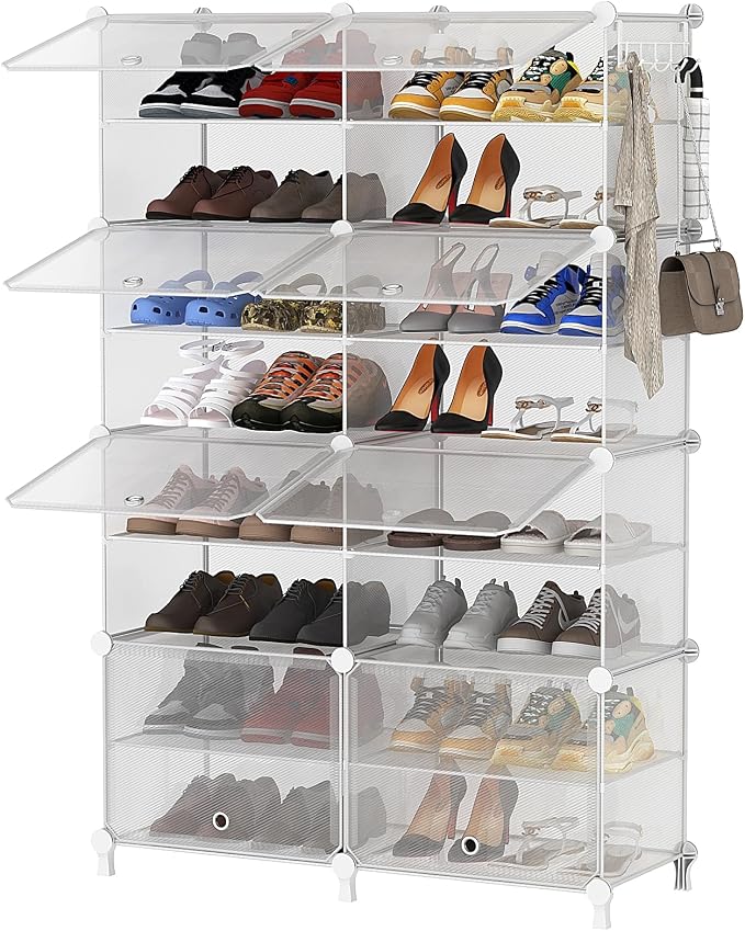 AWTATOS 8 Tiers Shoe Rack Organizer, 32 Pair Shoe Storage Cabinet, Clear | DIY Stackbale Plastic Shoe Organizer Shelves for Closet Entryway Hallway Bedroom