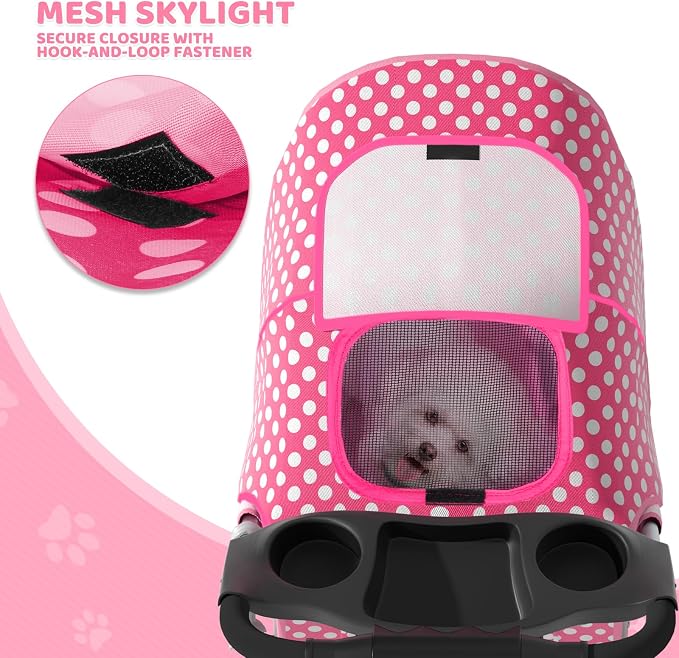 Magshion 3-Wheel Pet Stroller for Small/Medium Dogs & Cats, Up to 33lbs | Foldable Travel Jogger w/ Breathable Mesh Cover, Lightweight Design, Safety Tethers, Cup Holder & Storage Basket
