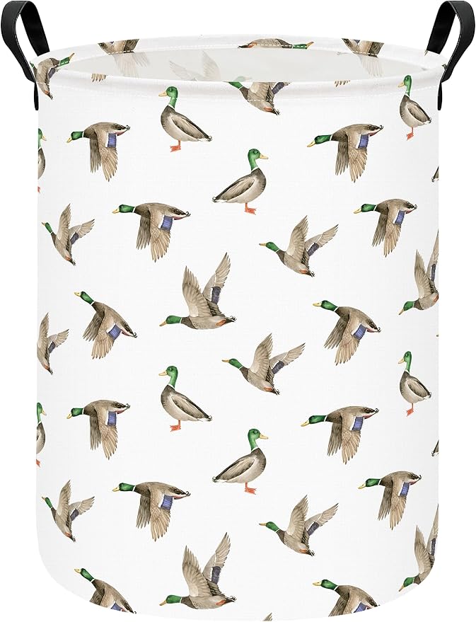 Mallard Duck Fabric Storage Bin Nursery Organizer Basket | Organizer Bin Dirty Clothes Collapsible Waterproof for College Dorms, Boys and Girls Bedroom,Bathroom