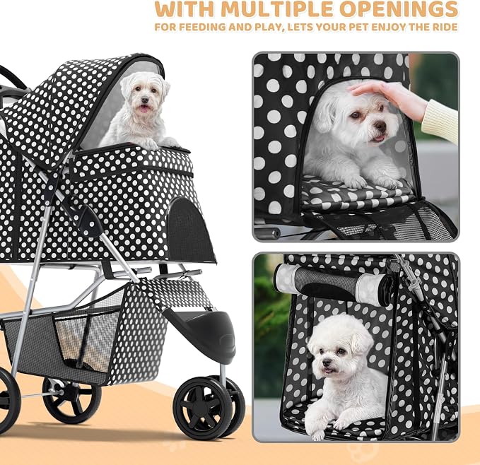 Magshion 3-Wheel Pet Stroller for Small/Medium Dogs & Cats, Up to 33lbs | Foldable Travel Jogger w/ Breathable Mesh Cover, Lightweight Design, Safety Tethers, Cup Holder & Storage Basket
