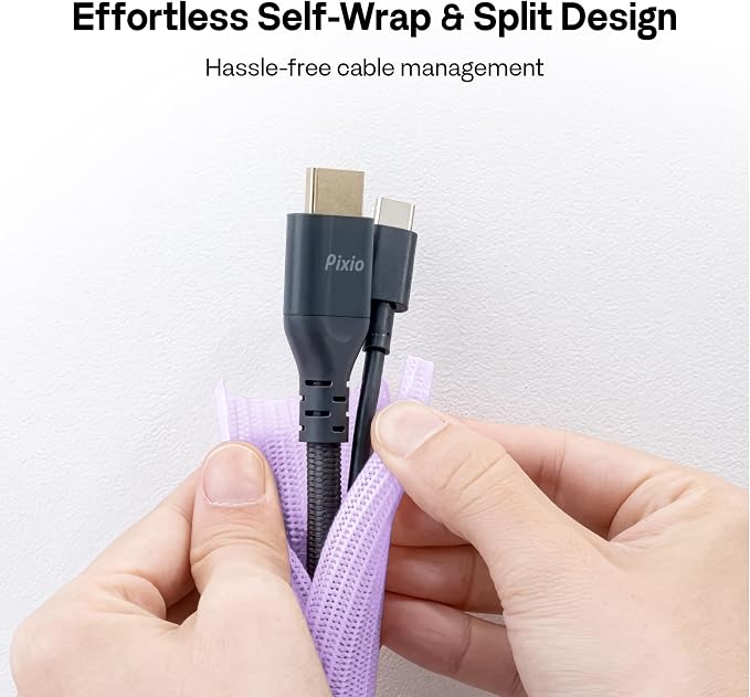 Pixio 10FT Tubing Cable Sleeve – Purple 1/2 inch Flexible Cable Management Sleeve for PC, Gaming, TV & Office, Wire Organizer for Desk Cable Cleanup
