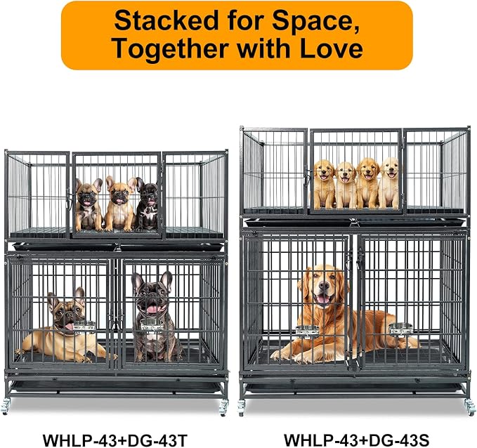Homey Pet 43" Heavy Duty Whelping Box for Dogs and Puppies, 3 Pack | Heavy Duty Dog Whelping Box with Front Door, Top Open, 4 Wheels, Removable Tray | Airflow & 360° View | Easy- Move & Clean