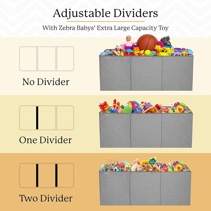 Zebra Baby Extra Large Toy Box Chest for Kids — Collapsible Toy Storage Organizer with Lid, 40" Wide, Removable Dividers, Boys & Girls