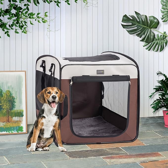 Dog Kennels and Crates for Medium Dogs, Portable Pop Up Indoor Pet Cage with Sturdy Wire Frame, Collapsible Travel Crate Soft Sided Cat Bag Escape Proof (Brown, 36.0" L x 23.0" W x 28.0" H)