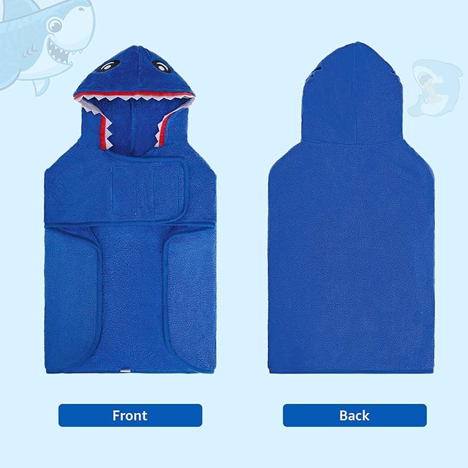 SCENEREAL Dog Bathrobe Fast Drying Towel Microfiber Dog Towel Robe with Hook and Loop Closure & Wrap Tie Snuggle, Super Absorbent Pet Cat Dog Bath Robe Drying Coat, Shark Hood 2XL