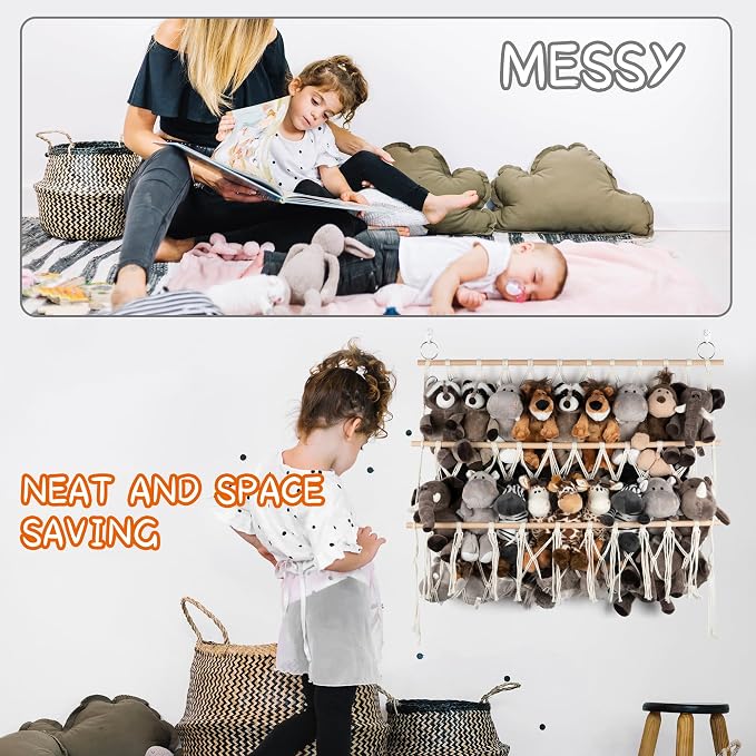 Over Door Stuffed Animal Storage Net Hammock Wall Hanging Toy | Organizer Holder Display Hanging Plush Toy Net for Corner Wall Stuffed Animal Storage display 29.9" H x 31.5" W