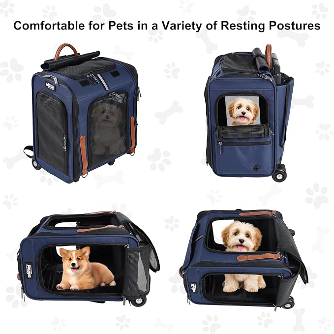 EliteField Deluxe Rolling Backpack Dog & Cat Carrier (2-Year Warranty) | Airline Approved, Waterproof Fabric, Scratch-Resistant Mesh, Retractable Handle, Wheels, Built-In Leash