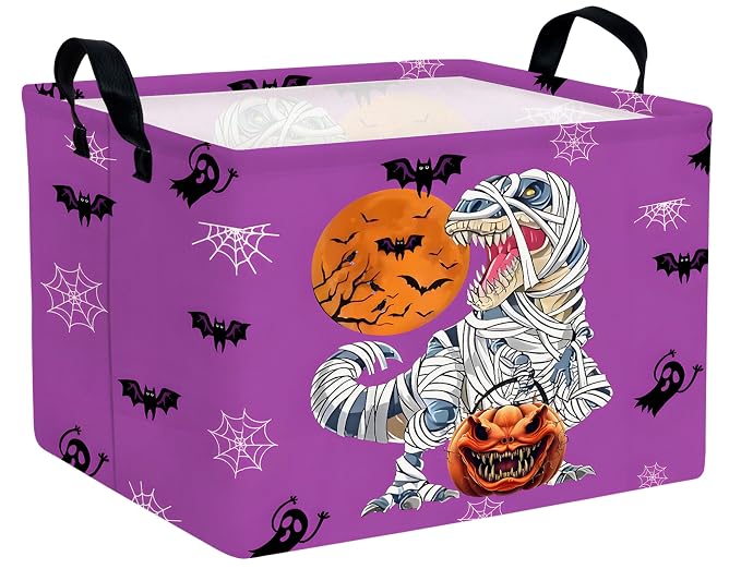 Large Halloween Themed Candy Gift Boo Basket for Kids Baby Personalized Adults Storage Bin Fall Decor(Purple Dinosaur)