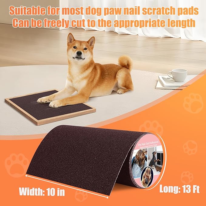 Pet Nail Self Adhesive Replacement Emery Paper Fits Most Dog Scratch Pad Cat Litter Box DIY on the Places Where Pets Like to Scratch Alternatives to Cat and Dog Nail Clippers (10in*13ft, Brown)