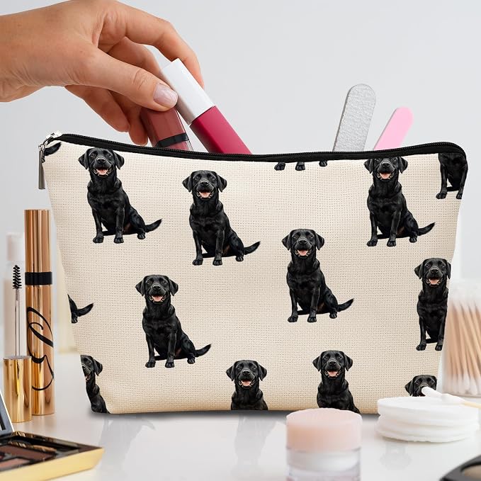 Black Labrador Retriever Dog Makeup Bag, Labrador Retriever Lovers Gifts Cosmetic Bag for Women, Dog Mom Lovers Owner Gifts for Women, Pet Lover Gift Zipper Travel Makeup Pouch for Purse