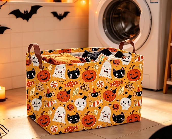 Rectangle Kids Baskets Halloween Basket Candy Storage Bin for Room Decor Gift Basket(Candy Halloween)