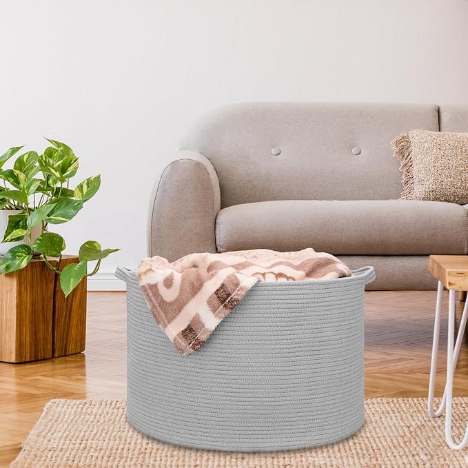 Cotton Rope Basket for Boys Kids, 87L Laundry Hamper, Light Gray