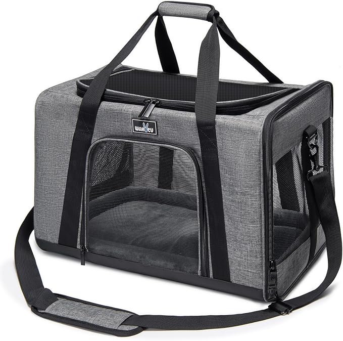 Wakytu Cat Carrier Soft for Medium or Large Cats for Car Travel Camping | dog carriers for small dogs,3 entrances & 5 vents, waterproof rip-stop, anti-escape locks, padded strap