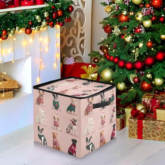 OTVEE Christmas Ornament Storage Box Holiday Decoration Organizer Stores upto 64 Holiday Ornaments Adjustable Dividers Tear-Proof Fabric Whimsical Pet Decor