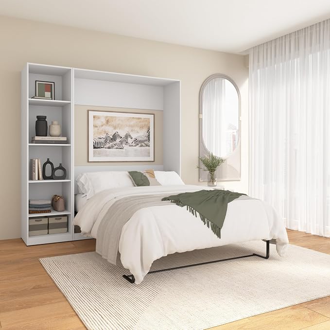 Bestar Full Murphy Bed with Closet Organizer, White, Claremont, 79W | Closet Organizer; supports up to 1000 lb; min. ceiling height 83 in.; dual piston mechanism; 10-year warranty