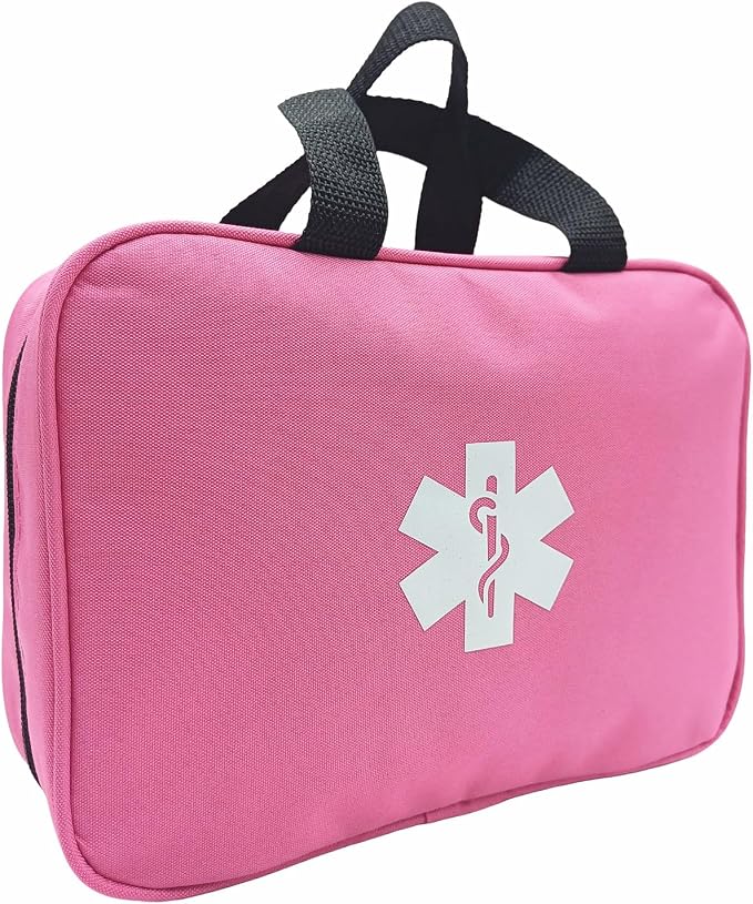 First Aid Bag Empty Emergency Medical Pouch First Responder Storage Compact Survival Medicine Bags for Sport Outdoors Car Office Pet Dog Cat (Pink QZ)