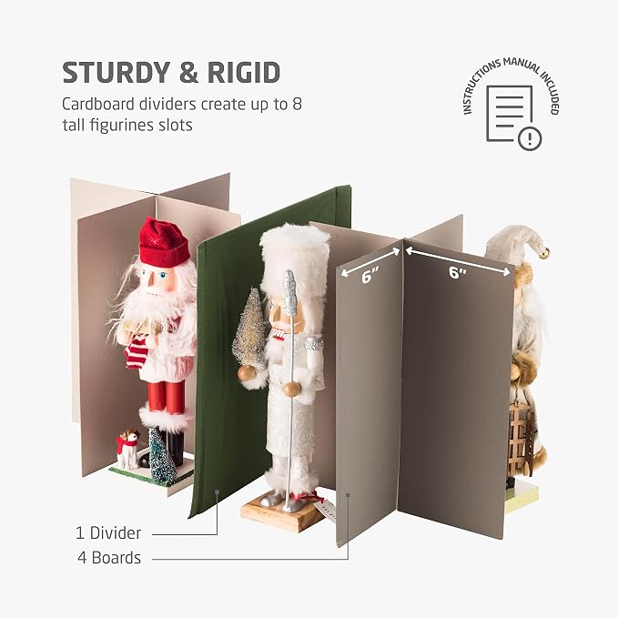 ZOBER Nutcracker Storage Containers - Ornament Christmas Figurine Storage Box - Christmas Village Containers Fits Up to 8 15-Inch Figurines & Xmas Decorations Accessories - Green