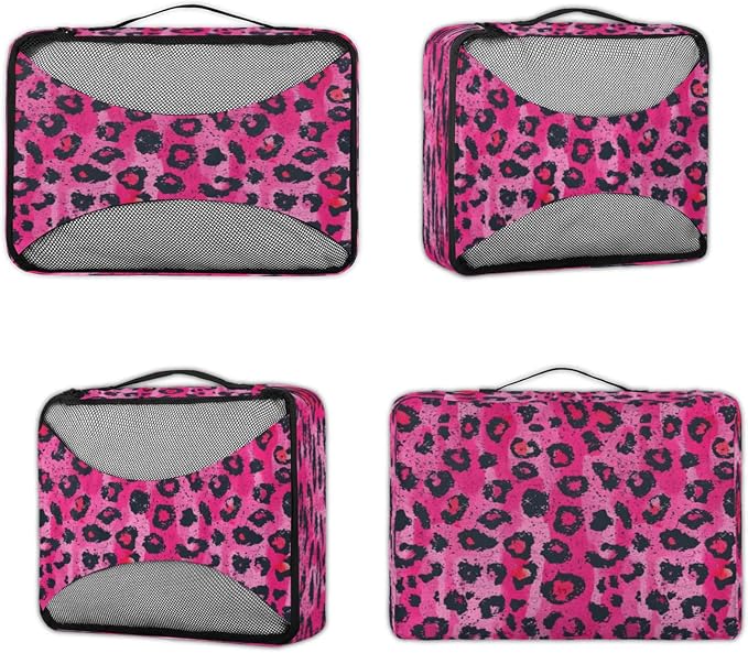 Packing Cubes for Travel, Leopard Print Travel Luggage Packing Organizers for Women Men, Large Custom Toiletries Bag for Clothes Shoes, Leopard Print Animal Skin