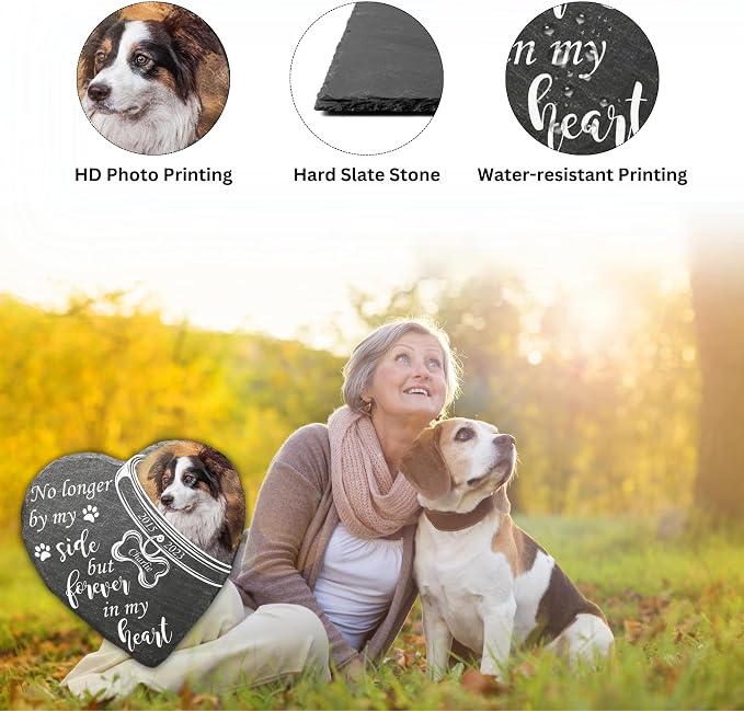 Wrappiness Pet Memorial Stone - Forever in My Heart, Personalized Dog Memorial Gifts, Remembrance Condolences Bereavement Gifts for Loss of Pet Custom Photo (Heart 05, Stone)
