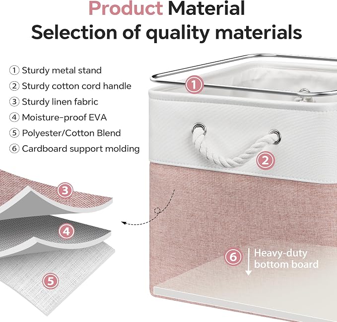 ECDYQXVU 13x13x13 Inch Storage Cube Bins Foldable Organizer Baskets 6 Pack | Soft Cotton Handles, Premium EVA Fabric, Hard Cardboard Bottom, Sturdy Metal Rim, Closet Shelf, Living Room, Bedroom, Laundry