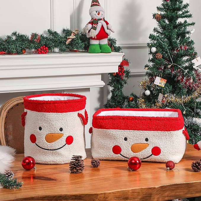 Christmas Gift Basket, Large Red Collapsible Storage Basket with Handles, Empty Holiday Basket for Gifts, Blankets, Baby Items and Home Christmas Decorations