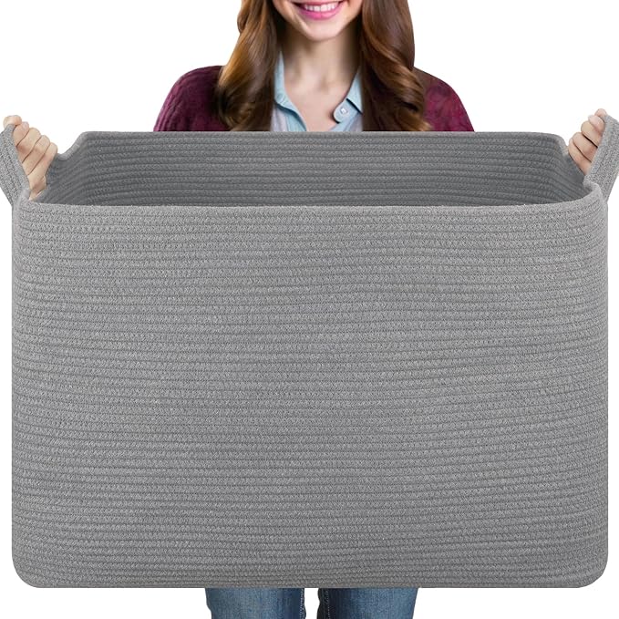 OIASKET 108L Extra Large Blanket Basket Living Room, 24.8" x 16.2" x 16.2" | Rectangle Woven Laundry Hamper, Nursery Blanket Storage Living Room, Toy Storage With Handle, Large Baskets for Organizing