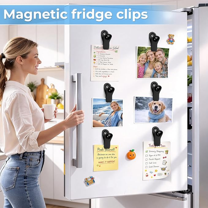 12 Pack Chip Clips, Bag Clips for Food, Magnetic Sealers for Chips And Other Food, Plastic Bag Clip for Kitchen, Fridge, Clothes, Sewing And Artwork (Black)