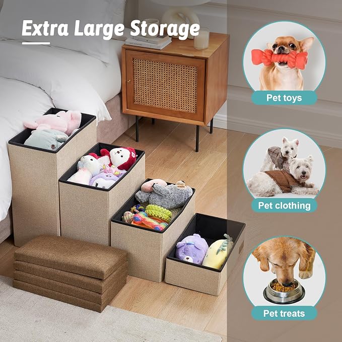 Dog Stairs with Storage, 3-Step Wider Sturdy Dog Steps for Small/Medium/Large Dogs and Older Cats, Folding Doggie Ramp for Bed/Couch/Car Hold Up to 180 lbs (16.7" H, Black)