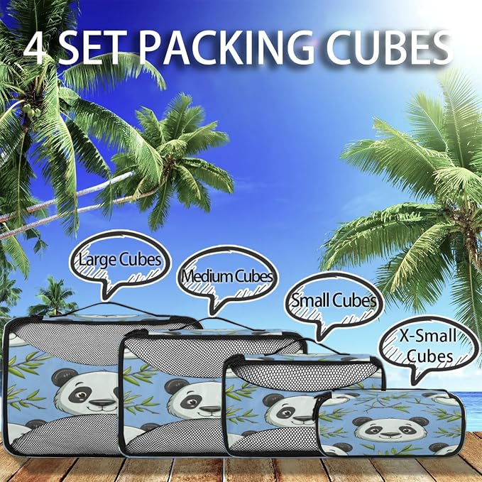 Packing Cubes for Travel, Wild Animal Print Travel Luggage Packing Organizers for Women Men, Large Custom Toiletries Bag for Cosmetics Toiletries, Pandas