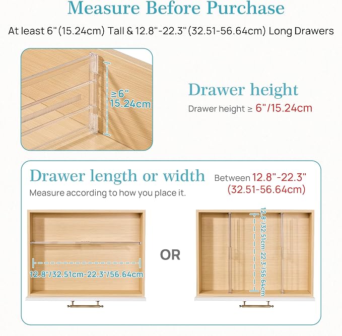 Vtopmart 6" Tall Upgrade Drawer Dividers, 12.8"-22.3" Expandable, 4 Pack | Deep Drawer Organizer, Big Drawer Separator, Clear plastic Adjustable Storage Divider for Dresser, Baby Supplies, Kitchenware