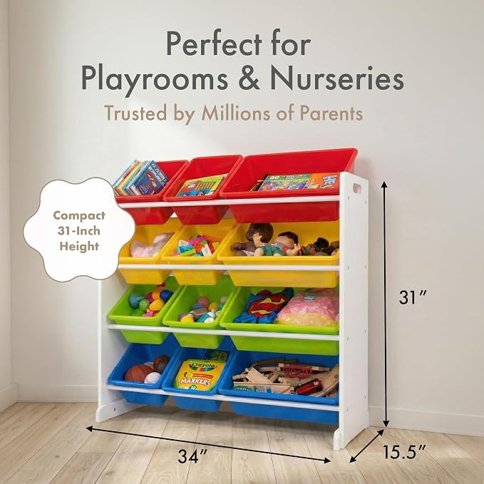 Humble Crew Kids Toy Organizer with 12 Bins, 4 Tier Storage for Playroom