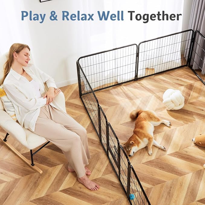 DUMOS Dog Playpen 24 Inch 32 Panels Indoor Outdoor Metal Pet Fence | Foldable Dog Play Pen with Door, Portable Exercise, RV Camping, Puppy Small Dogs